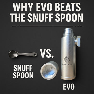 EVO premium snuff bullet vs traditional snuff spoon comparison - precision powder dispenser